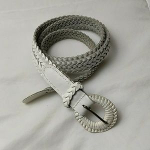 Vintage White Mexican Braided Leather Belt Large